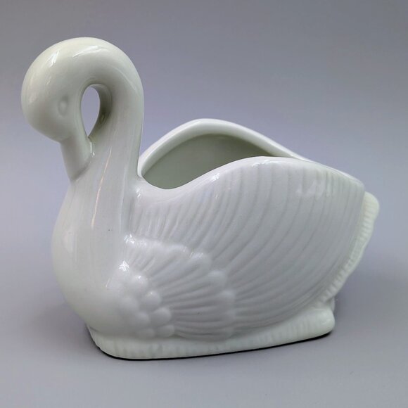 Vintage Ceramic Swan Dish | Elegant Trinket Tray | Planter Pot | Vanity Decor - Picture 1 of 8